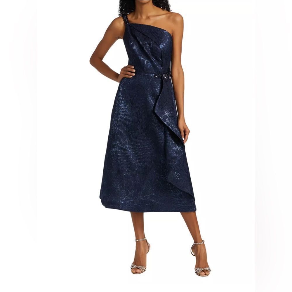 Teri Jon By Rickie Freeman Embellished One-Shoulder Midi-Dress Size 18